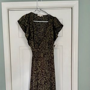Love stitch green leopard wrap dress